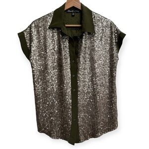 Elizabeth and James 100% Silk Sequin Button Up Top XS